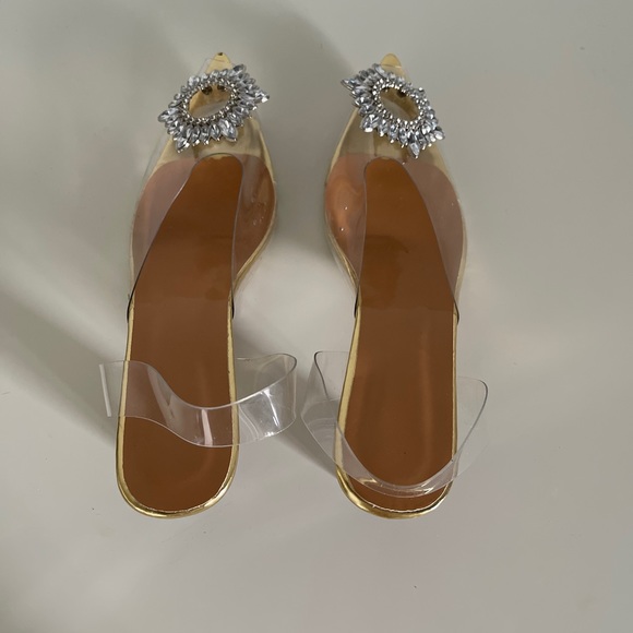 Clear and gold heels with jewelled toe decals 2.5 inch heel. - Picture 2 of 4